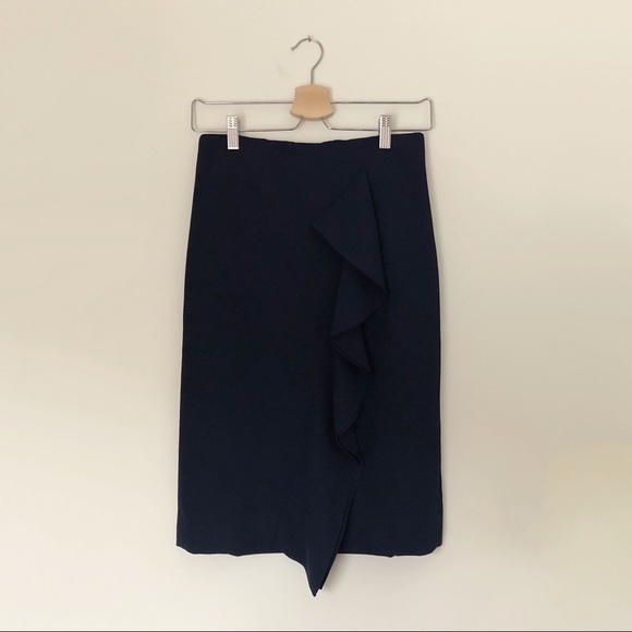 J. Crew Dresses & Skirts - NWOT - J.Crew Navy Pencil Skirt with Ruffle - Size 0